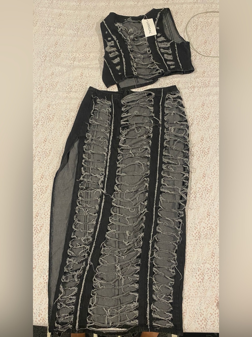 Black Distressed Lace-Detail Maxi Skirt - Women's